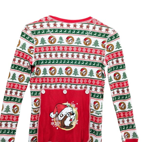 Buc-ees Christmas Pajamas Kids Red White Green Striped Waffle Knit 1 Piece Sz M - Picture 4 of 12